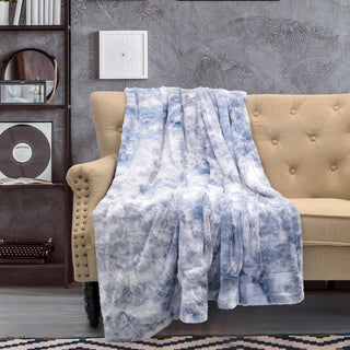 Tie Dye Double Sided Faux Fur Throws, Blue, 50" X 60"
