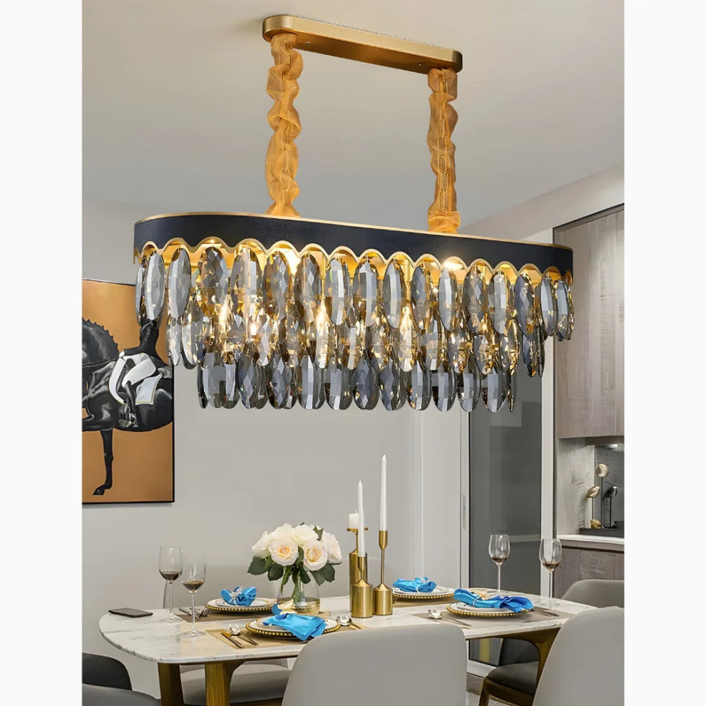 Loano | Black Crystal Ceiling Chandelier for Living Room and Kitchen Island