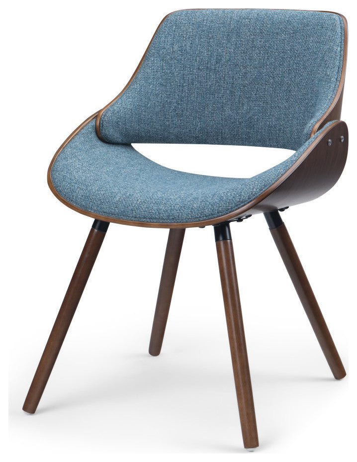 Malden Bentwood Dining Chair with Wood Back in Denim Blue Linen Look Fabric