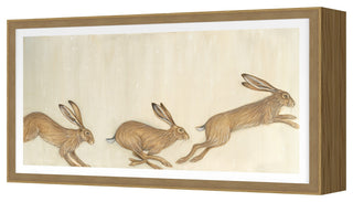 Bounding Hares Fine Art Print, Oak, 15"x27"
