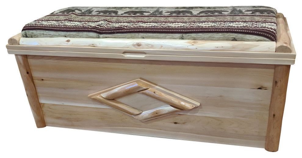 White Cedar Log Cushion Top Blanket Chest, Bear Run