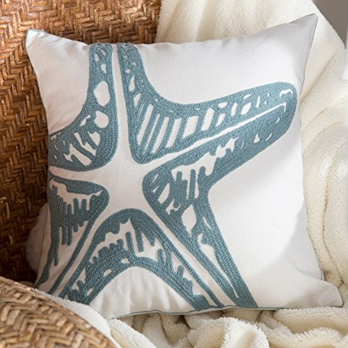 Blue Starfish Throw Pillow 18X18 (Insert Included)