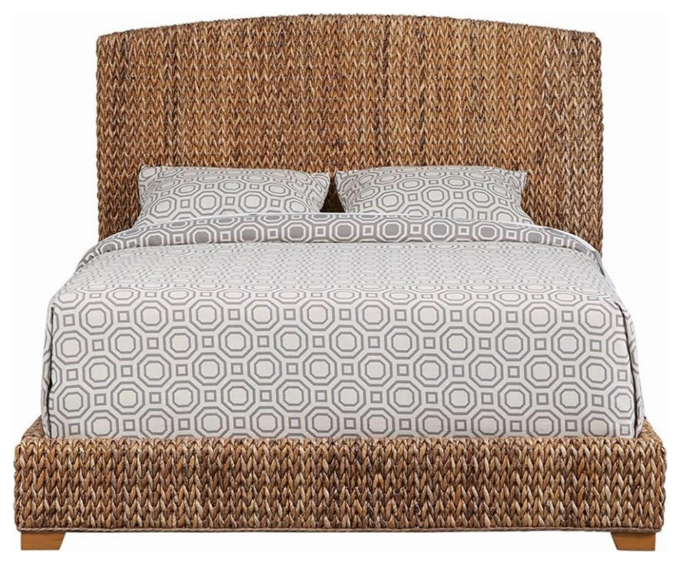 Coaster Laughton Banana Leaf Woven Queen Panel Bed  in Brown