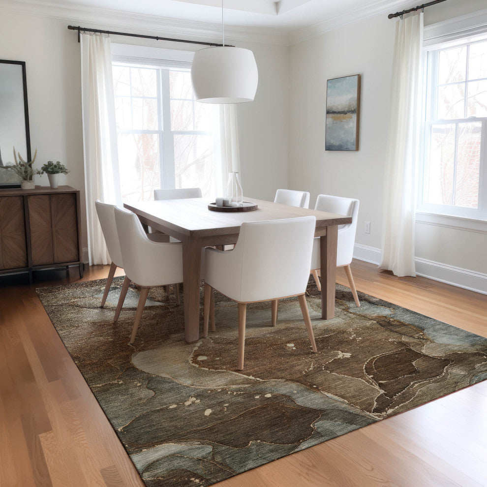 Machine Washable Indoor/Outdoor Chantille ACN522 Brown 3' x 5' Rug