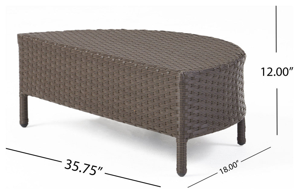 GDF Studio Outdoor 4 Seater Curved Wicker Sectional Sofa Set with Coffee Table