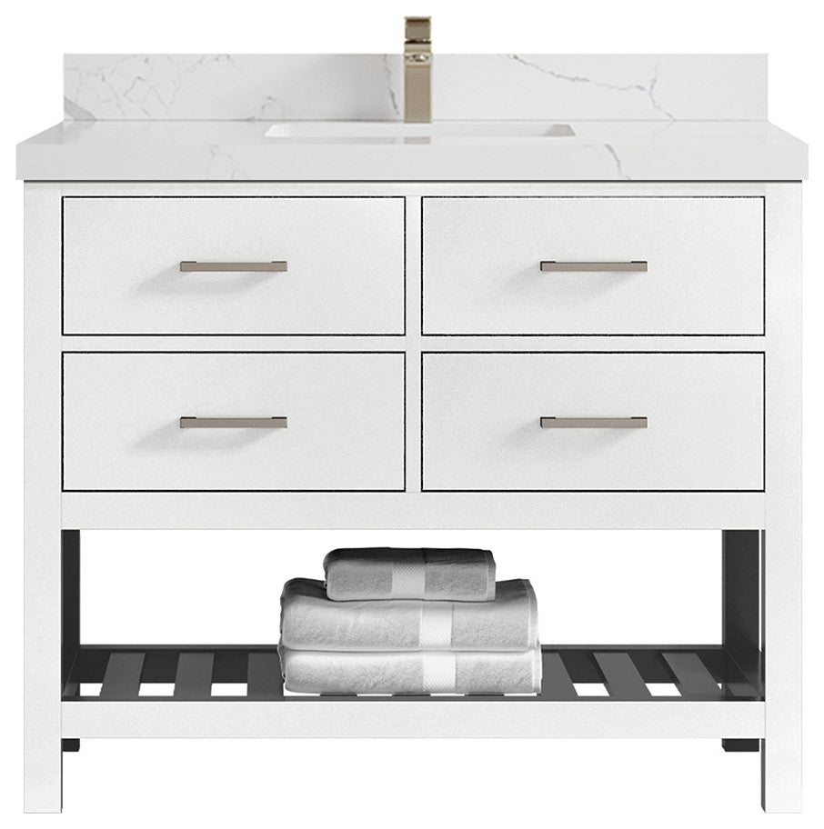 Parker 42 Single Sink Bathroom Vanity White 2" Calacatta Laza