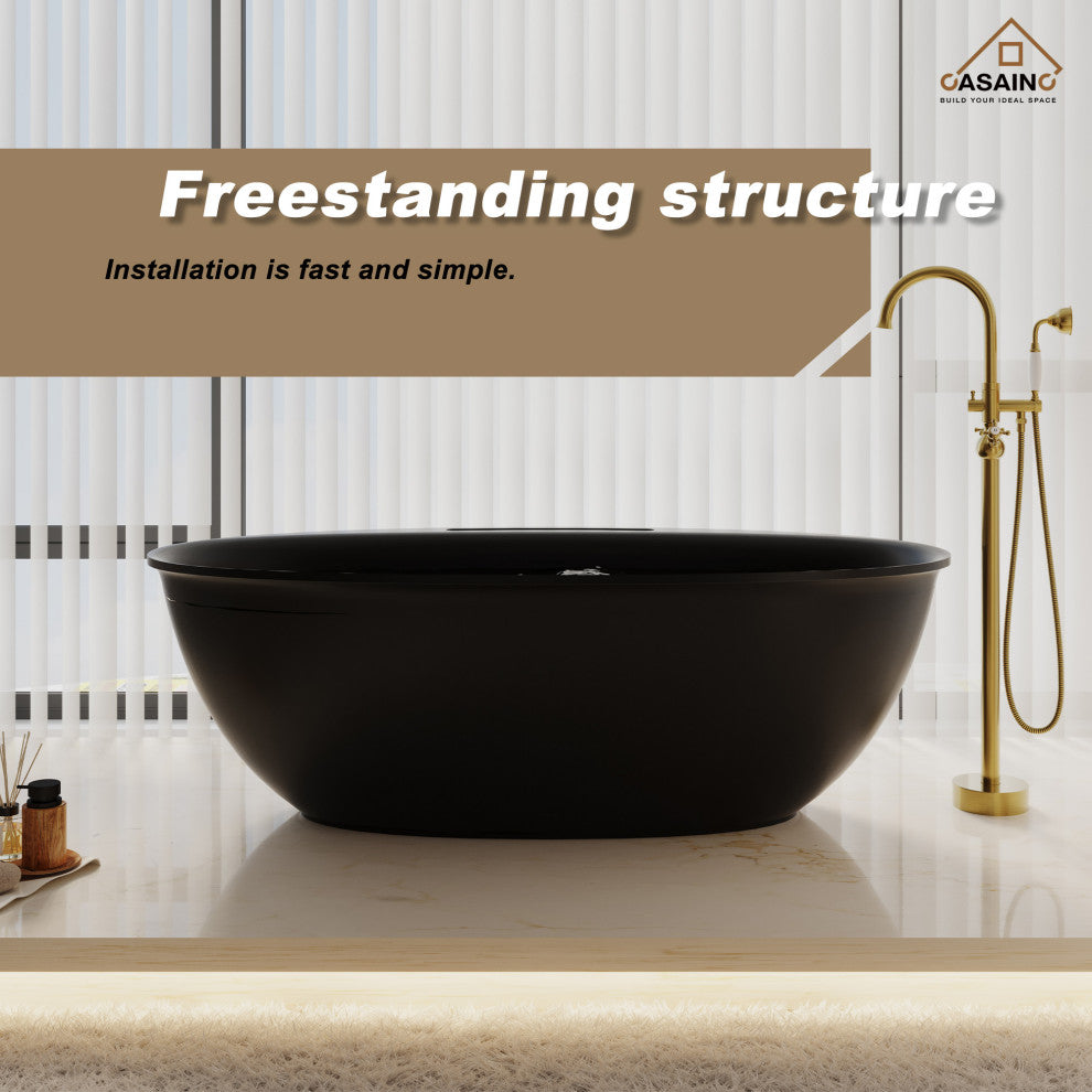 63in Solid Surface Freestanding Bathtub in Matte White, Matte Black