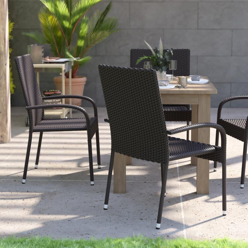 Maxim Set of 4 Stackable Indoor/Outdoor Wicker Dining Chairs with Steel Frames,