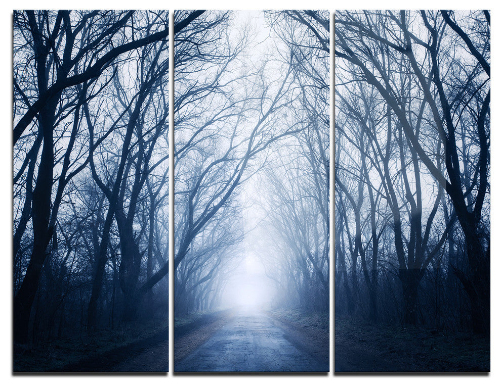 "Path in Dark Autumn Forest" Photo Metal Wall Art, 3 Panels, 36"x28"