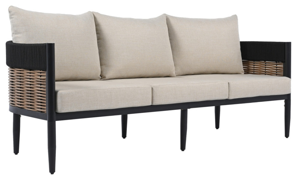 Safavieh Harrison Indoor-Outdoor 3 Seater Sofa, Black/Taupe