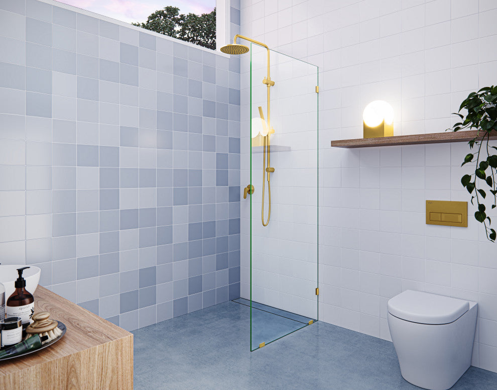 78"x26.5" Frameless Shower Door Single Fixed Panel, Satin Brass