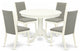 5Pc Dining Set 4 Chairs, Round Table Solid Wood Structure High Back, Linen White