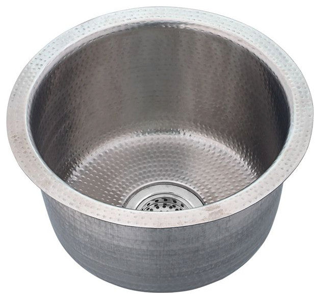 Nantucket Sinks RS15-SSMF 15-Inch Hand Hammered Round Stainless Steel Bar Sink