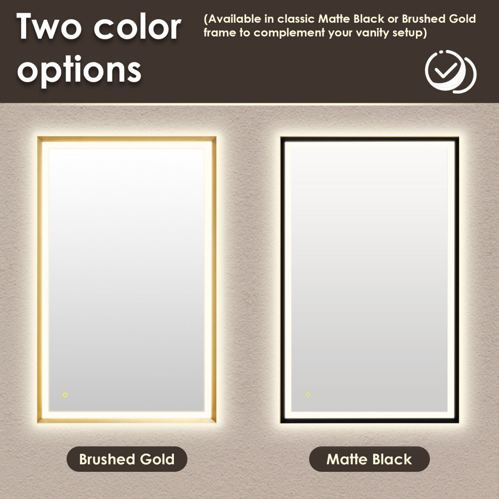 Apollo Anti-Fog Dimmable Vanity, LED Lighted Wall Mirror, Brushed Gold, 48"
