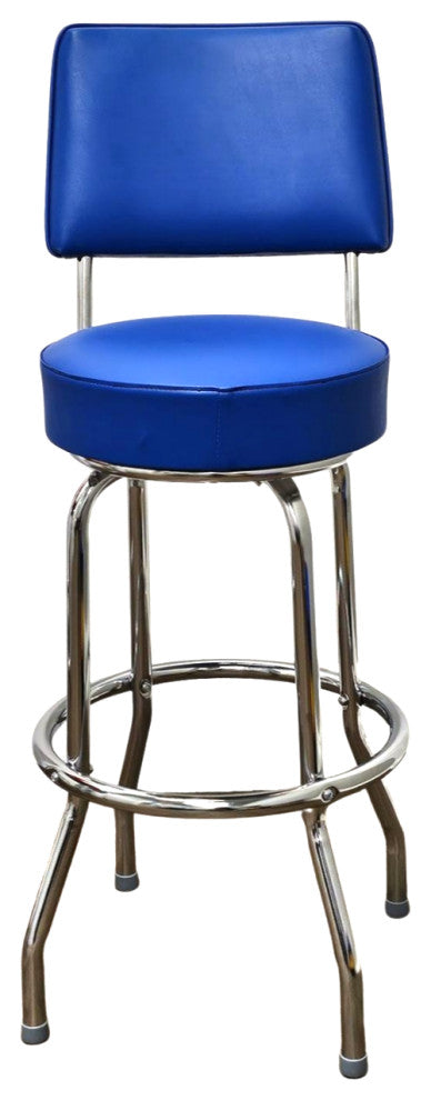 Retro Home Single Ring Upholstered 30" Swivel Bar Stool with Back, Blue