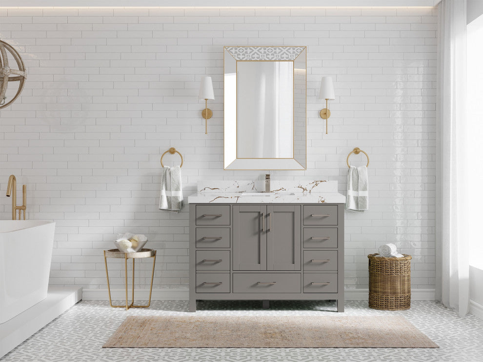 Malibu 48 Single Sink Bath Vanity in Elephant Skin Gray 2" Viola Brown