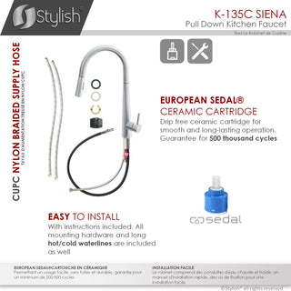 STYLISH Kitchen Sink Faucet Single Handle Pull Down Dual Mode Stainless Steel