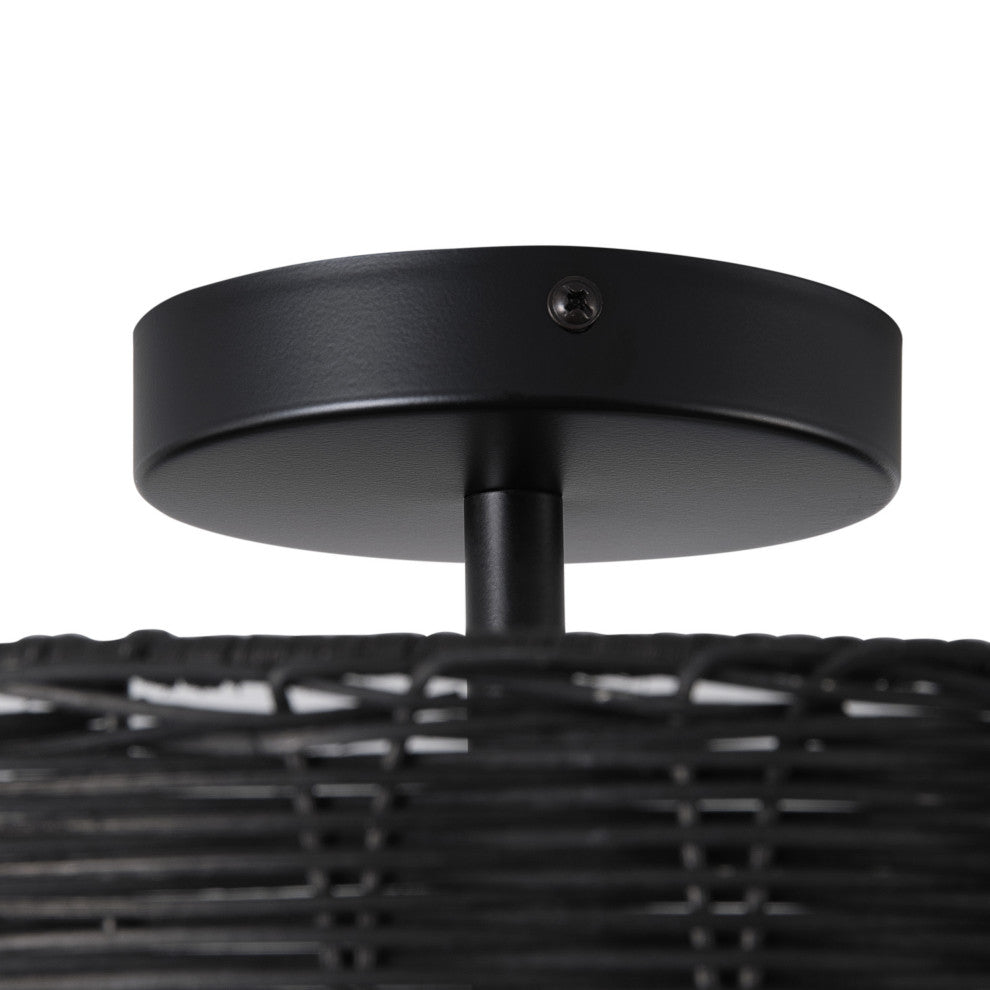 Farmhouse Woven Rattan 3-Light Drum Semi Flush Mount Ceiling Light