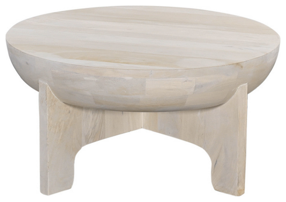 Tomas 32" Coffee Table Mango Wood Drum Top Classic Washed White