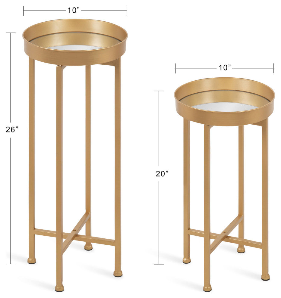 Celia Round Metal Foldable Tray Table Set, Gold 2 Piece