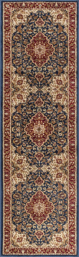 Kirsten Transitional Border Area Rug, Navy, 2'3"x10'