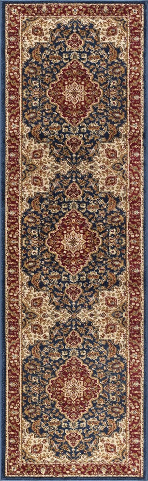 Kirsten Transitional Border Area Rug, Navy, 2'3"x10'