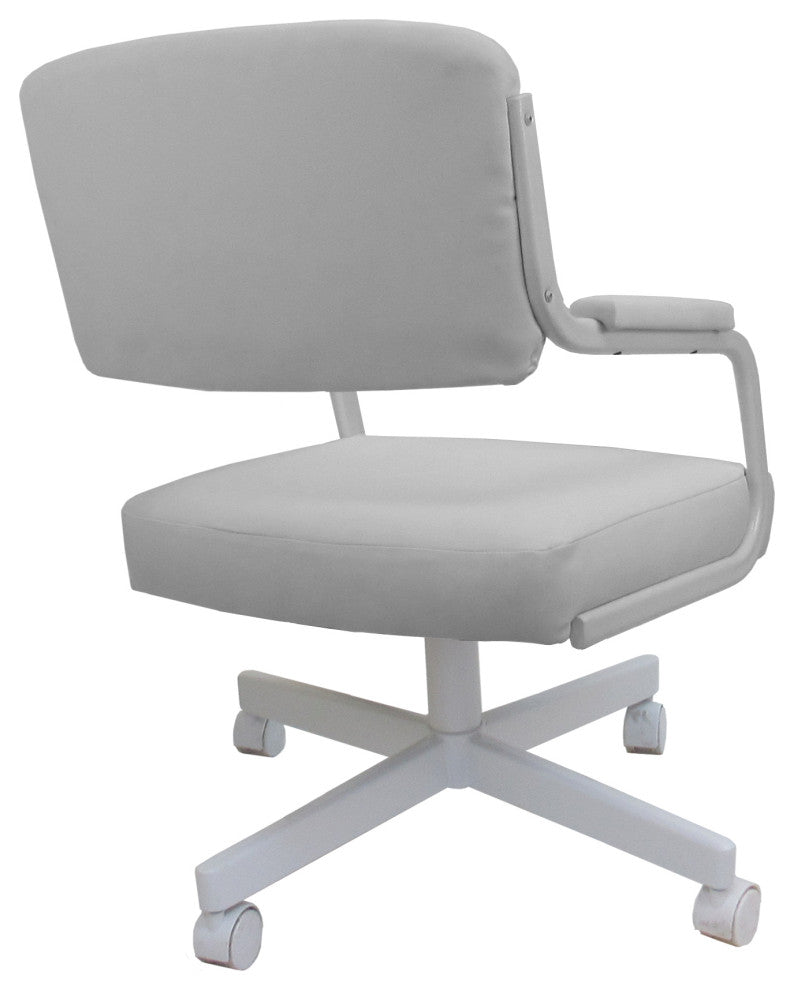 Set of 4, Swivel Metal Caster Dining Chairs M-110, White Vinyl on White