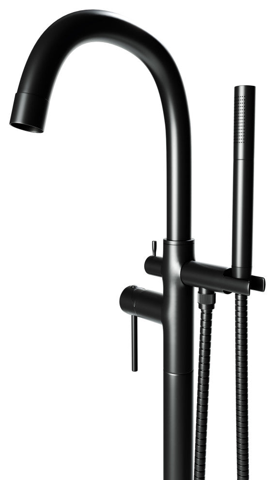 CastelloUSA Neptune Freestanding Tub Filler Faucet, Matte Black, Standard Handle