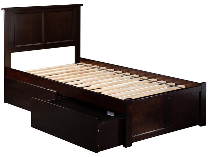 AFI Madison Twin XL Solid Wood Platform Bed with Storage Drawers in Espresso