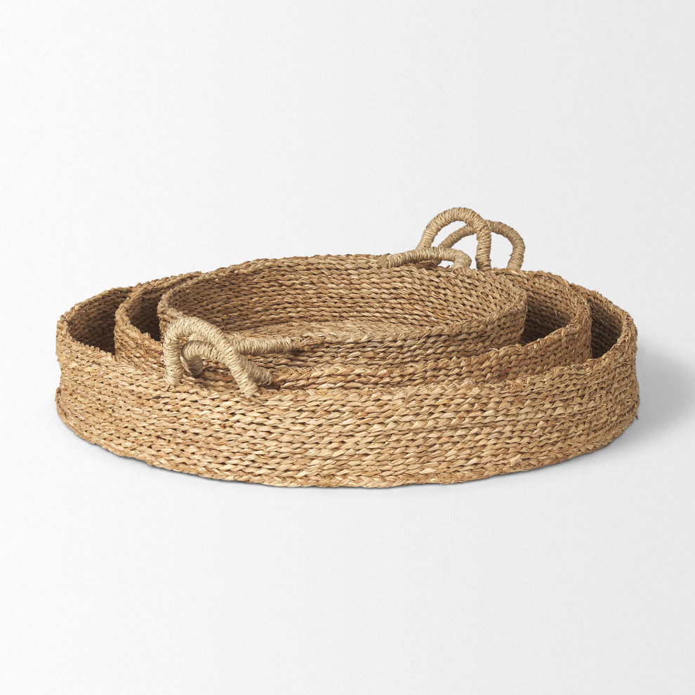 Ulana Set of 3 Round Nesting Seagrass Trays With Loop Handles