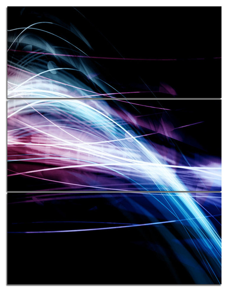 "Purple Blue Lines in Black" Digital Metal Wall Art, 3 Panels, 28"x36"