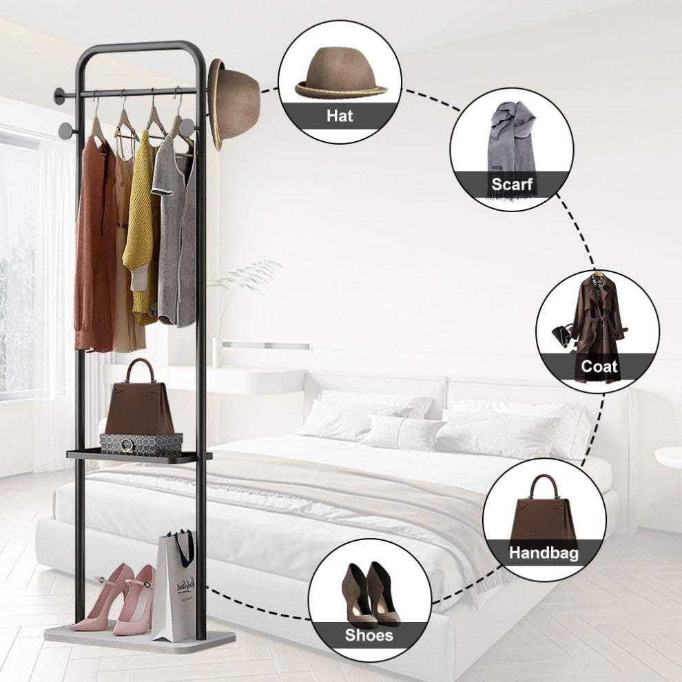 66" Modern Freestanding Rail Cloth Rack with Marble Base