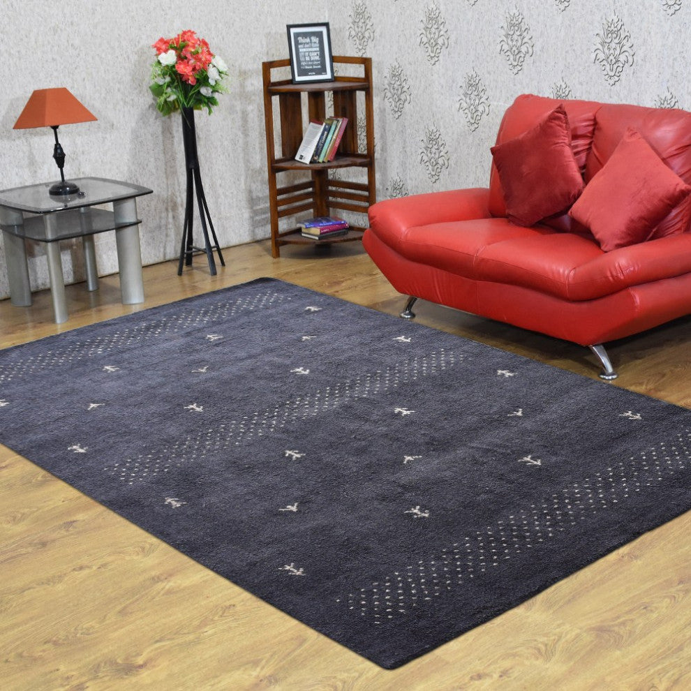 HAND KNOTTED LOOM SILK ECO-FRIENDLY RUGS-3'x5',Rectangle,Charcoal,Contemporary