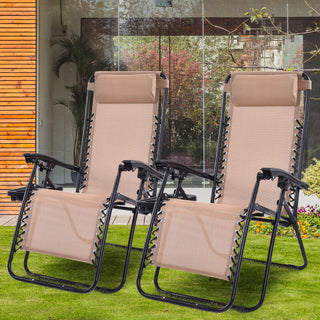 Costway 2PC Zero Gravity Chairs Lounge Patio Folding Recliner W/Cup Holder