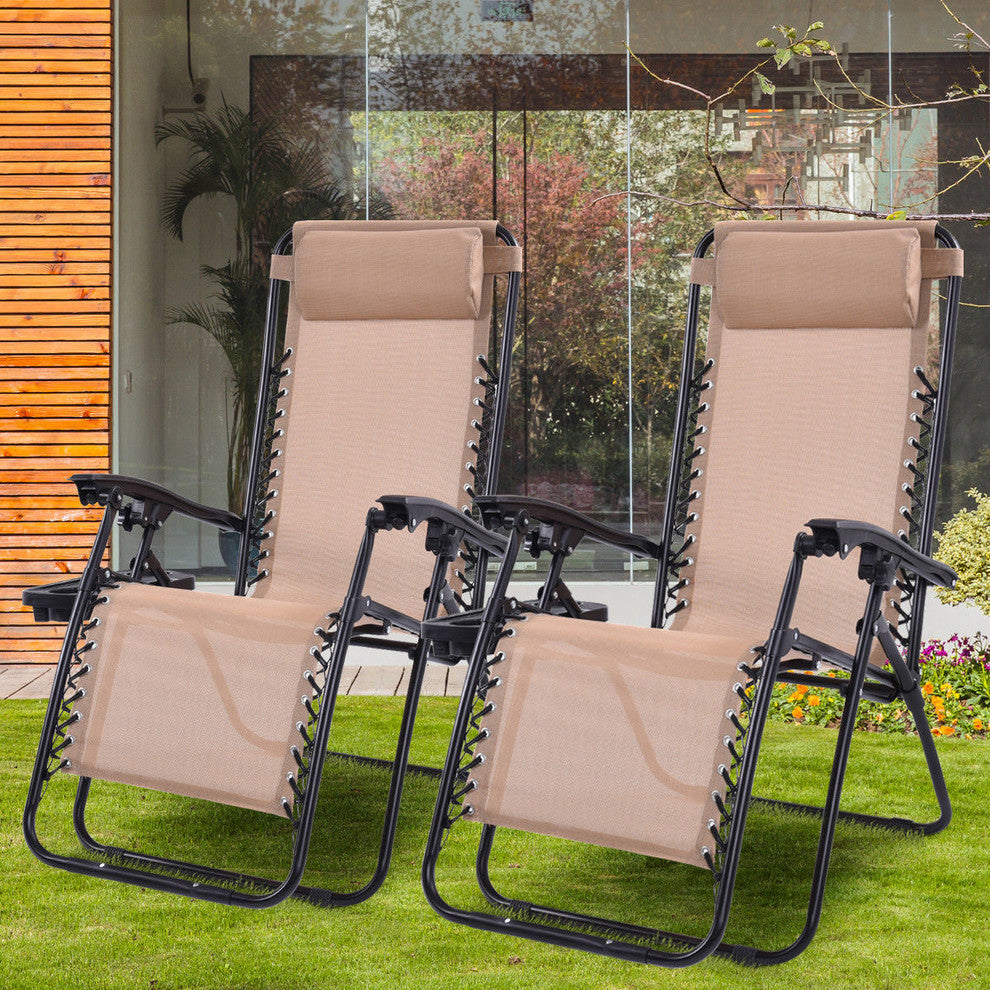 Costway 2PC Zero Gravity Chairs Lounge Patio Folding Recliner W/Cup Holder
