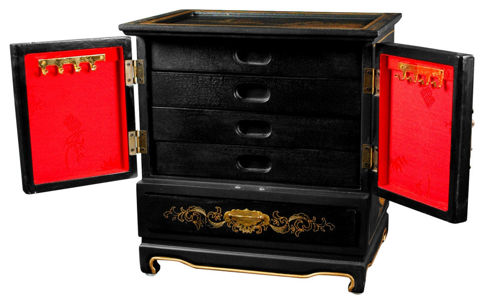 Empress Lacquer Jewel Box, Black Crackle