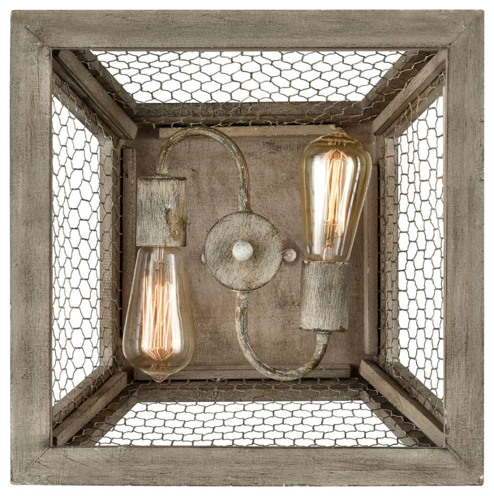 Rustic Wood Flush Mount Ceiling Light Distressed Grey