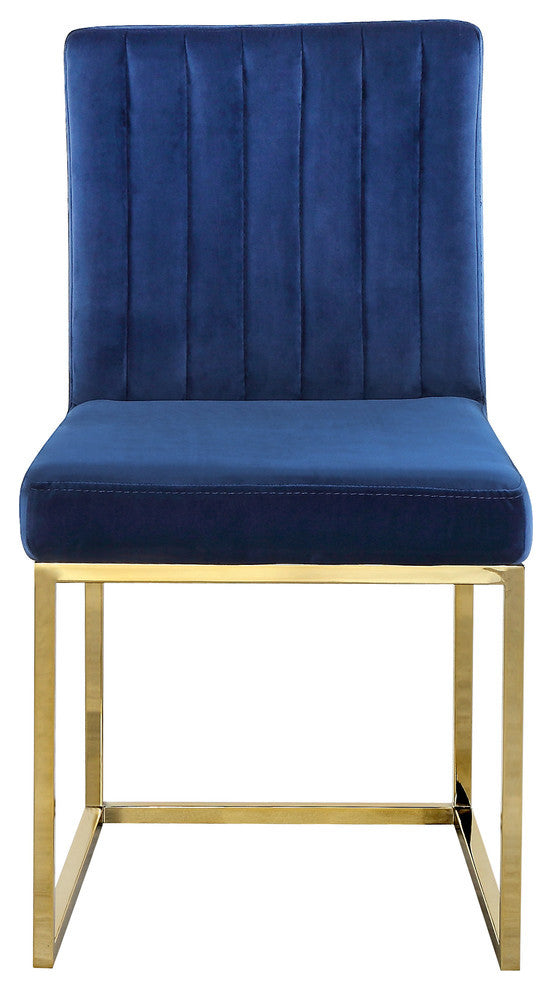 Giselle Velvet Dining Chairs, Set of 2, Navy, Gold Base