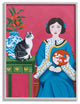 Chinese Woman And Cat Red Green Blue Painting, 11"x14"
