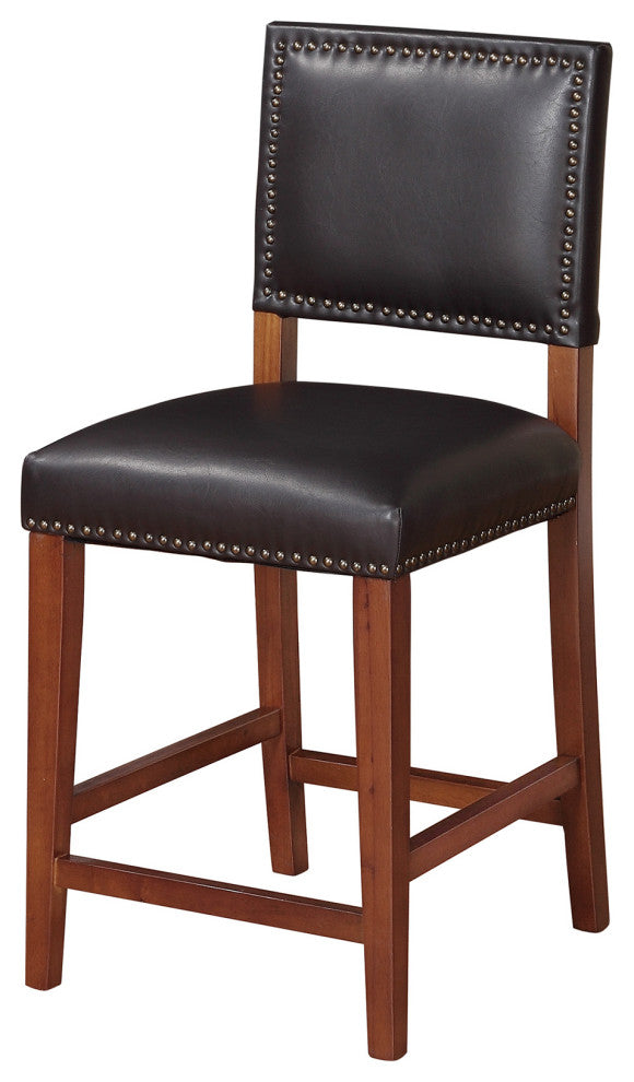 Benzara Wooden Counter Stool with Nailhead Trim Accents, Brown and Black