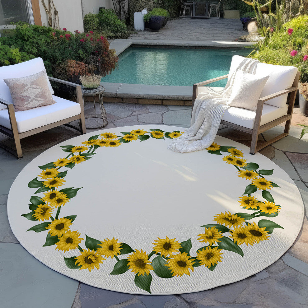 Indoor/Outdoor Kendall KE17 Beige Machine Washable 8' x 8' Round Rug