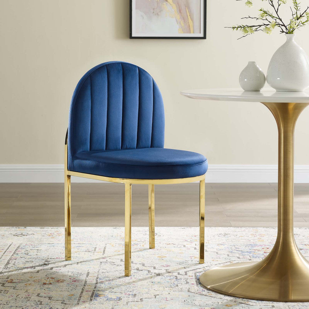 Isla Channel Tufted Performance Velvet Dining Side Chair - Gold Navy