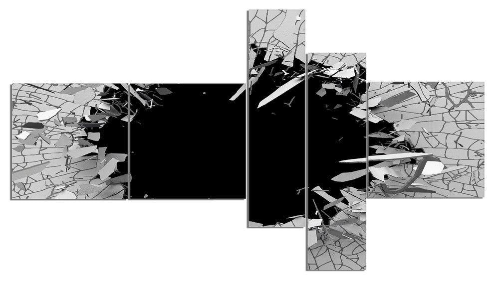 Abstract Broken Wall 3D Design, Abstract Canvas Wall Art, 60"x32", 5 panels