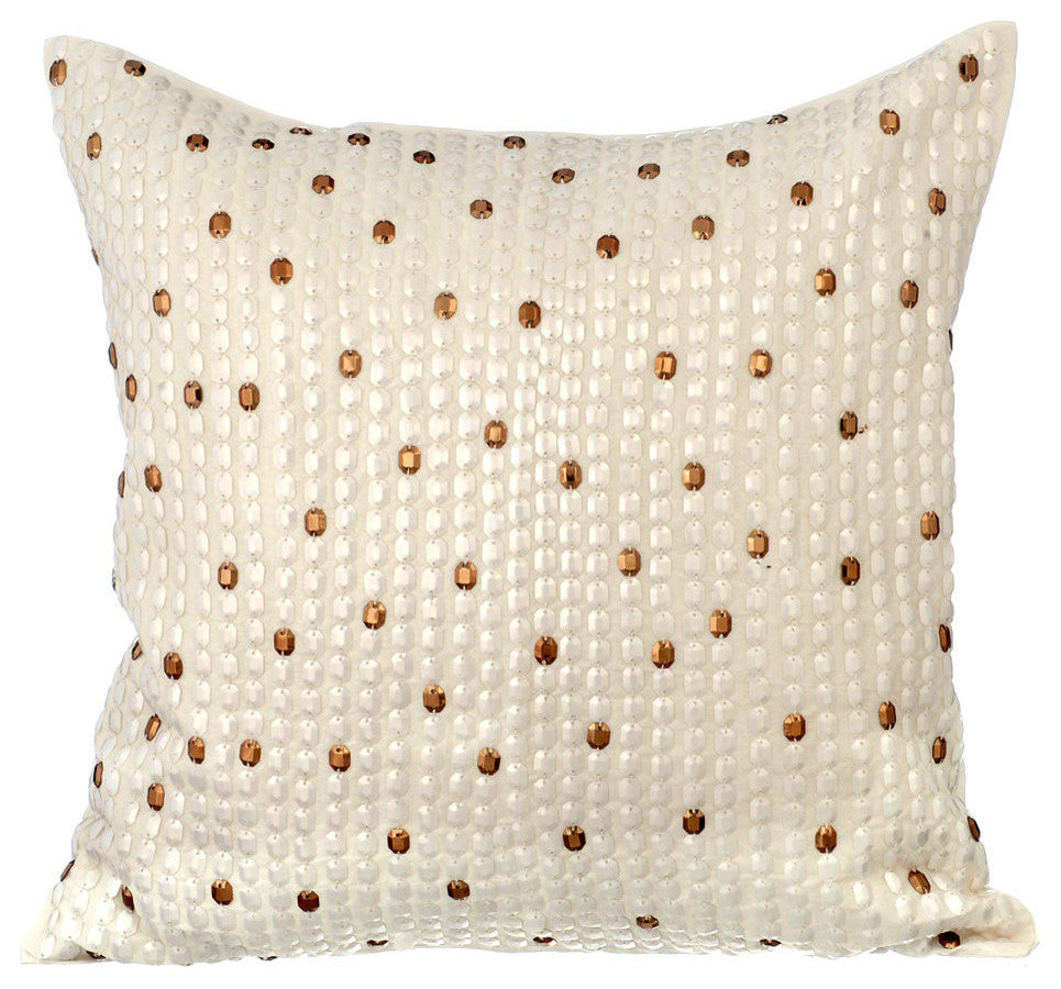 Ivory Decorative Pillow Covers 14"x14" Silk Cushion Covers - White Tara