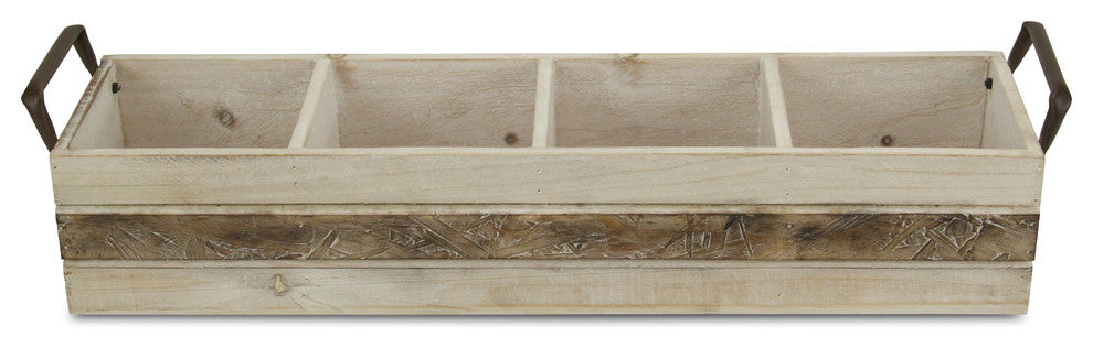 Rectangular Wood Storage, 4-Compartment, Light Brown