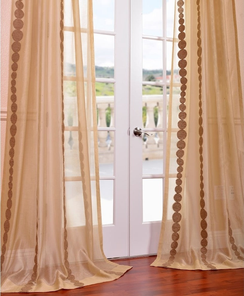 Cleopatra Gold Embroidered Sheer Curtain Single Panel, 50"x84"