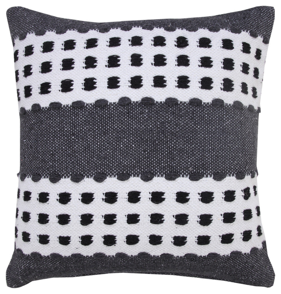 Ox Bay Handwoven Gray/Black Stripe Organic Cotton Pillow Cover, 20"x20"
