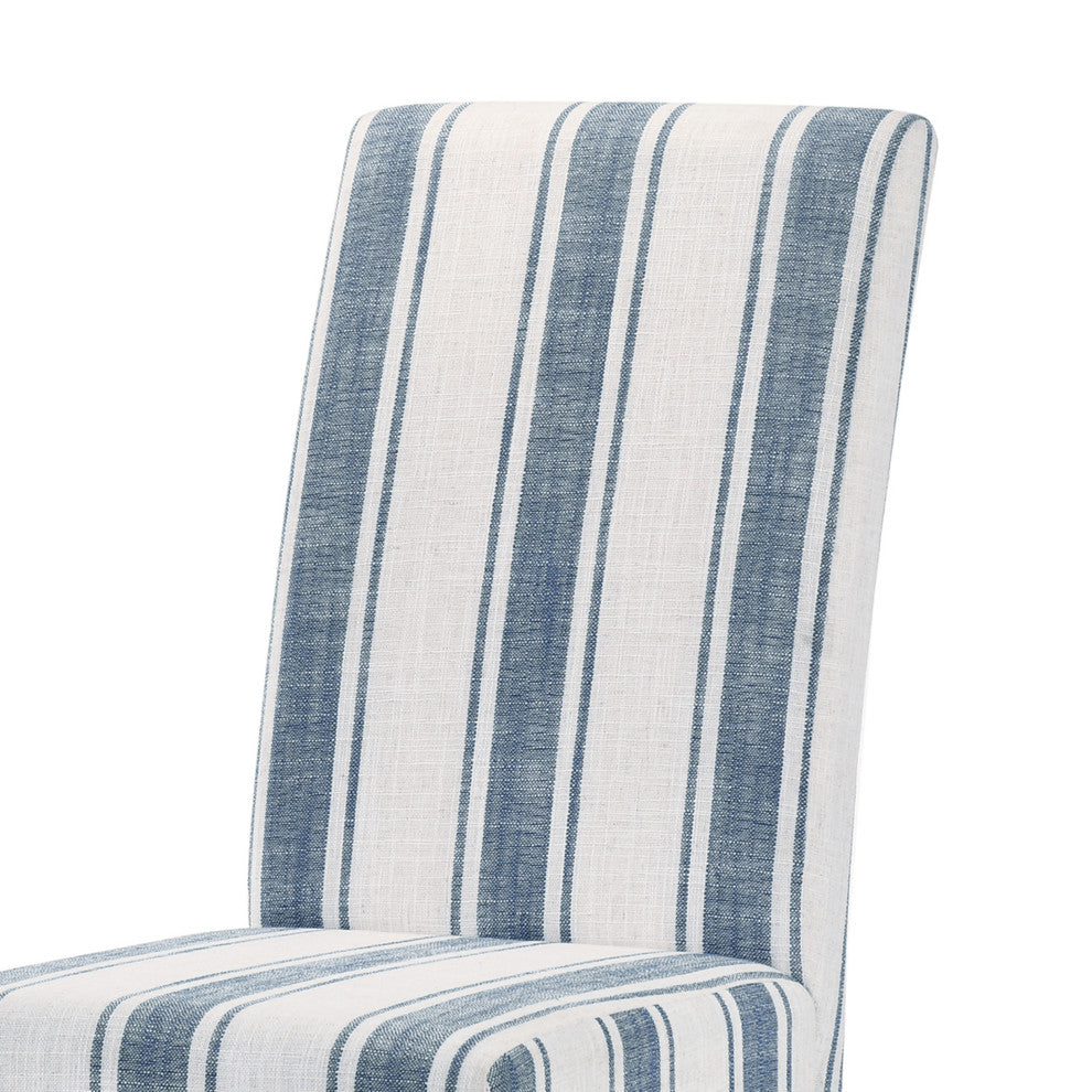 Percival Upholstered Dining Chairs, Set of 2, Dark Blue Line and Espresso, 100% Polyester