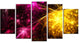 Yellow Pink Colorful Fireworks, Contemporary Canvas Art Print, 60"x32", 5 Panels
