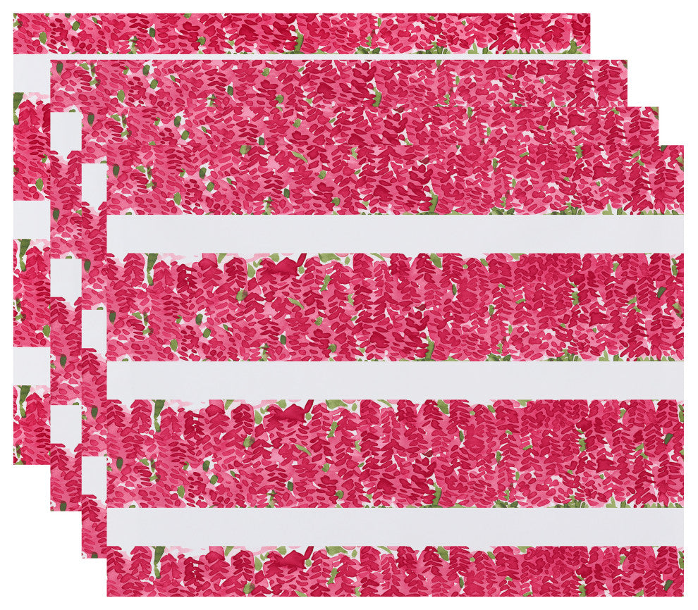 Flower Bell Stripe Floral Print Placemats, Set of 4, 18"x14", Pink